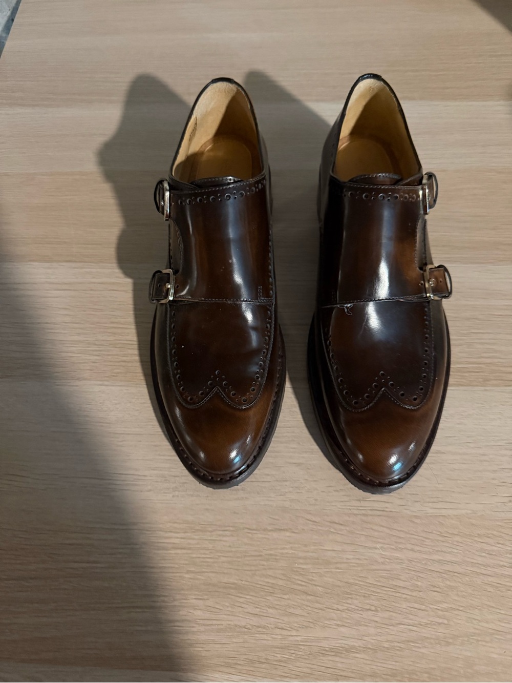 Angela Scott Women's Double Monk Wingtip Loafers in Brown Leather - Picture 7 of 7
